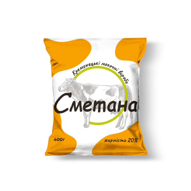 Сметана КРЕМЕНЕЦЬКІ МОЛОЧНІ ВИРОБИ 20%, 400г, плівка поліетиленова